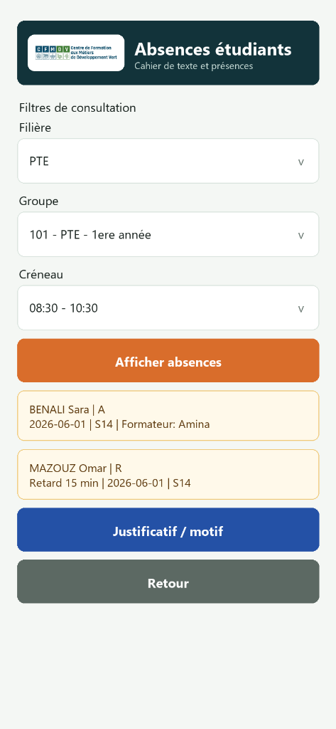 Suivi absences étudiants