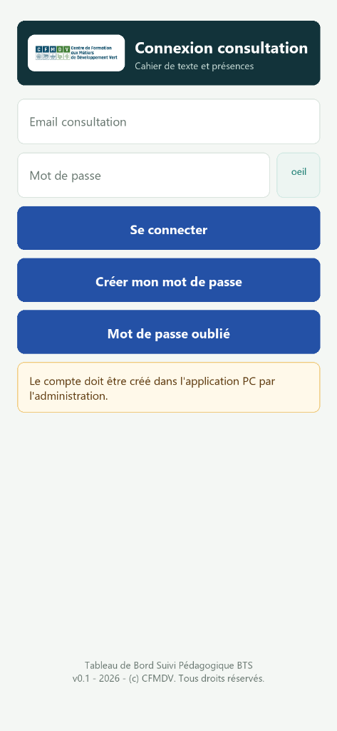 Page connexion APK consultation